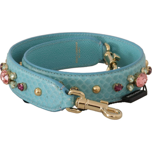 Dolce & Gabbana Elegant Blue Leather Bag Strap with Gold Accents Dolce & Gabbana Slate Gray