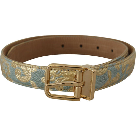 Dolce & Gabbana Elegant Light Blue Leather Belt with Gold Buckle Dolce & Gabbana Dim Gray