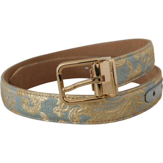 Dolce & Gabbana Elegant Light Blue Leather Belt with Gold Buckle Dolce & Gabbana Dim Gray