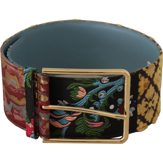 Dolce & Gabbana Multicolor Embroidered Leather Gold Metal Buckle Belt