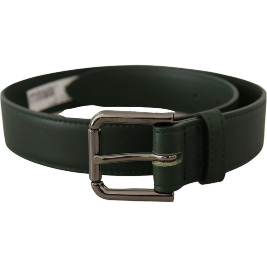 Dolce & Gabbana Elegant Dark Green Leather Belt with Logo Buckle Dolce & Gabbana Dark Slate Gray
