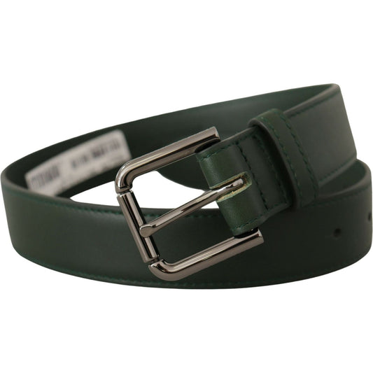 Dolce & Gabbana Elegant Dark Green Leather Belt with Logo Buckle Dolce & Gabbana Dark Slate Gray