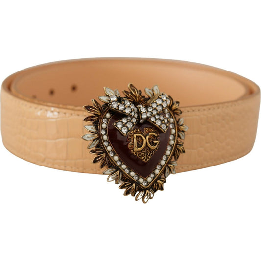 Dolce & Gabbana Enchanting Nude Leather Belt with Engraved Buckle Dolce & Gabbana Dark Khaki