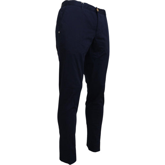 Domenico Tagliente Elegant Dark Blue Slim Chino Pants Domenico Tagliente Black