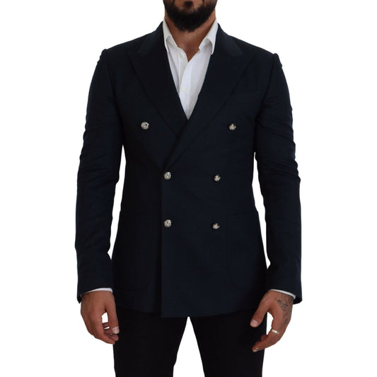 Dolce & Gabbana Elegant Cashmere-Silk Blend Blue Blazer Dolce & Gabbana Black