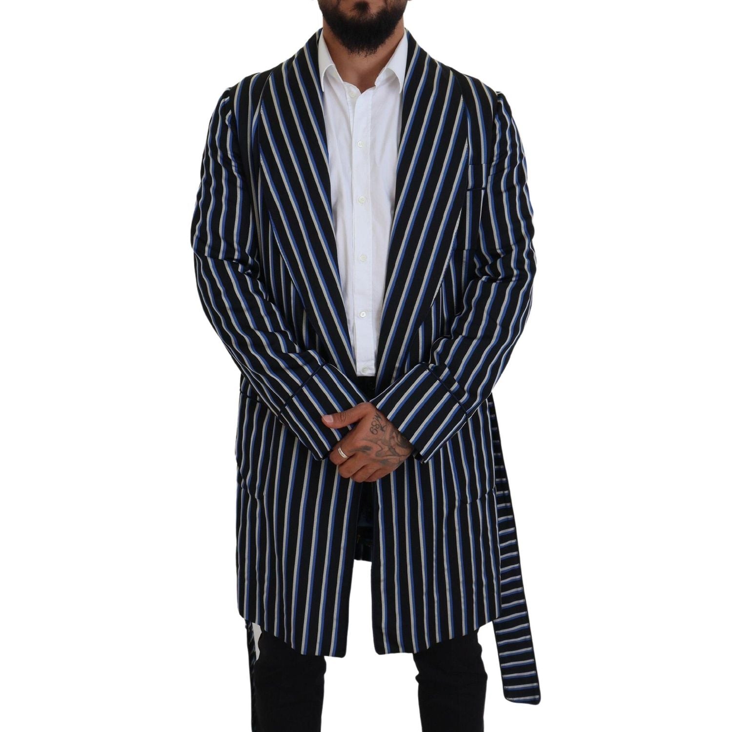 Dolce & Gabbana Black Blue Martini Printed Lining Robe