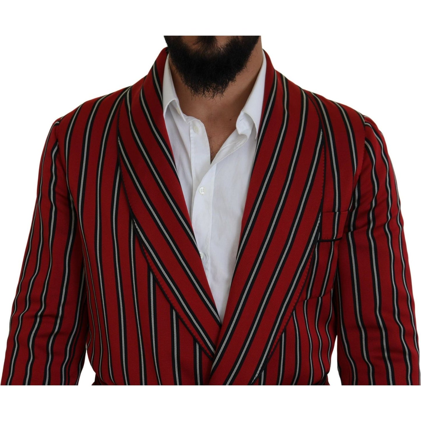 Dolce & Gabbana Red Striped Martini Printed Lining Robe