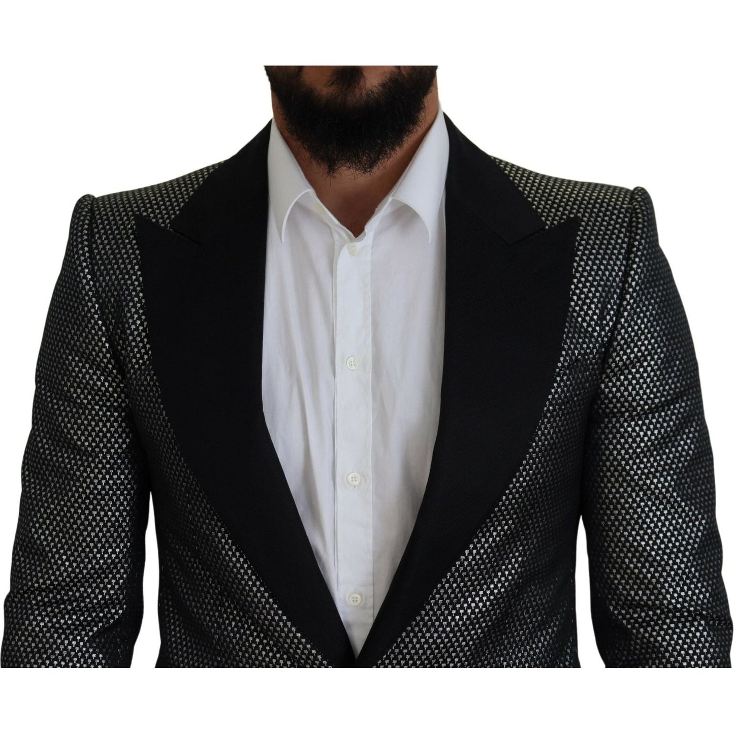 Dolce & Gabbana Black Silver Jacquard Slim Fit Jacket Blazer KOS2115-46