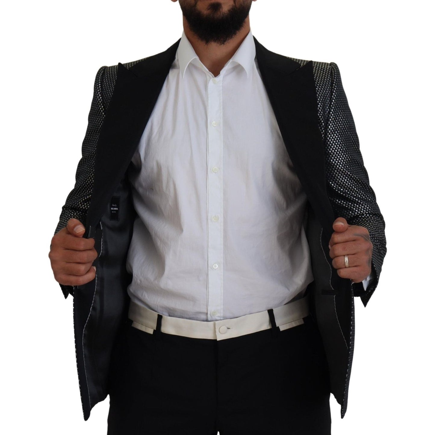 Dolce & Gabbana Black Silver Jacquard Slim Fit Jacket Blazer KOS2115-46