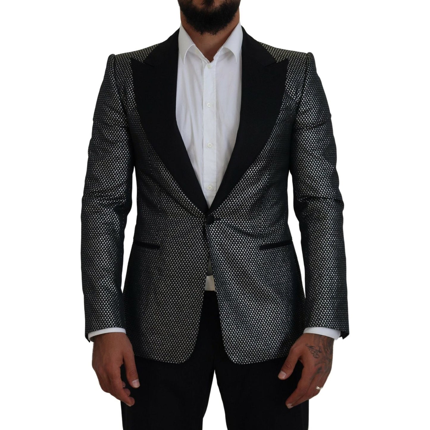 Dolce & Gabbana Black Silver Jacquard Slim Fit Jacket Blazer KOS2115-46