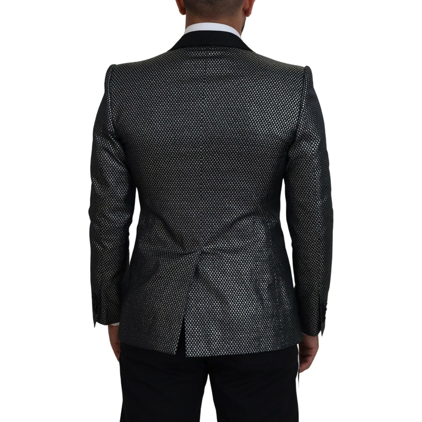 Dolce & Gabbana Black Silver Jacquard Slim Fit Jacket Blazer KOS2115-46