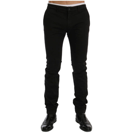 GF Ferre Black Cotton Stretch Chinos Pants SIG60461-1