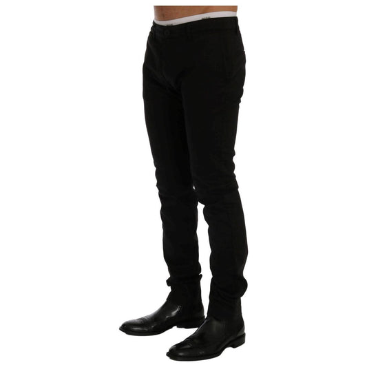 GF Ferre Black Cotton Stretch Chinos Pants SIG60461-1