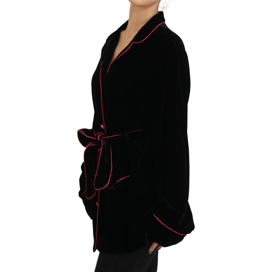 Dolce & Gabbana Elegant Black Silk-Blend Jacket with Waist Belt Dolce & Gabbana Black
