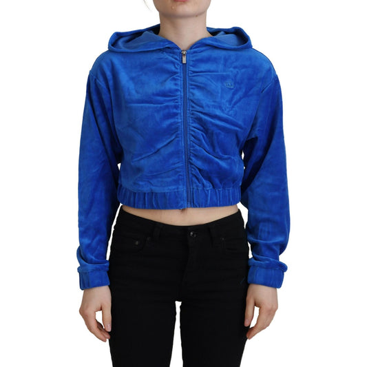 Juicy Couture Glam Hooded Zip Cropped Sweater in Blue Juicy Couture Midnight Blue