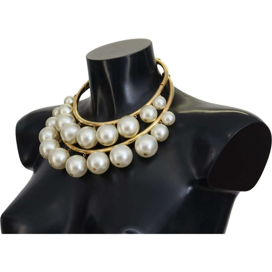Dolce & Gabbana Elegant Faux Pearl Embellished Gold Choker Dolce & Gabbana Black