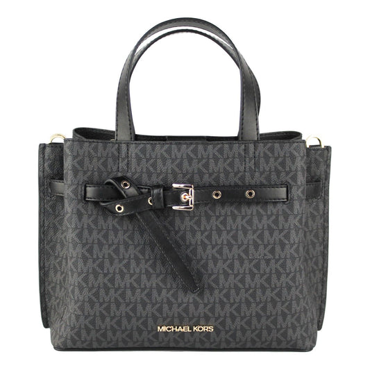 Michael Kors Emilia Small Black Signature PVC Satchel Crossbody Handbag Purse Michael Kors Dark Slate Gray