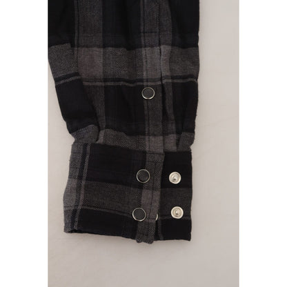 Dolce & Gabbana Black Gray Check Men Long Sleeves Shirt