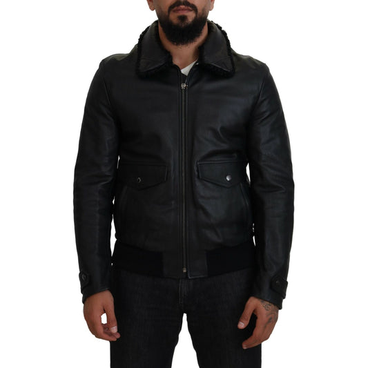Dolce & Gabbana Chic Black Leather Silk-Lined Jacket Dolce & Gabbana Black