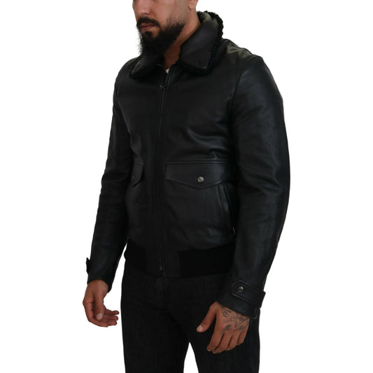 Dolce & Gabbana Chic Black Leather Silk-Lined Jacket Dolce & Gabbana Black
