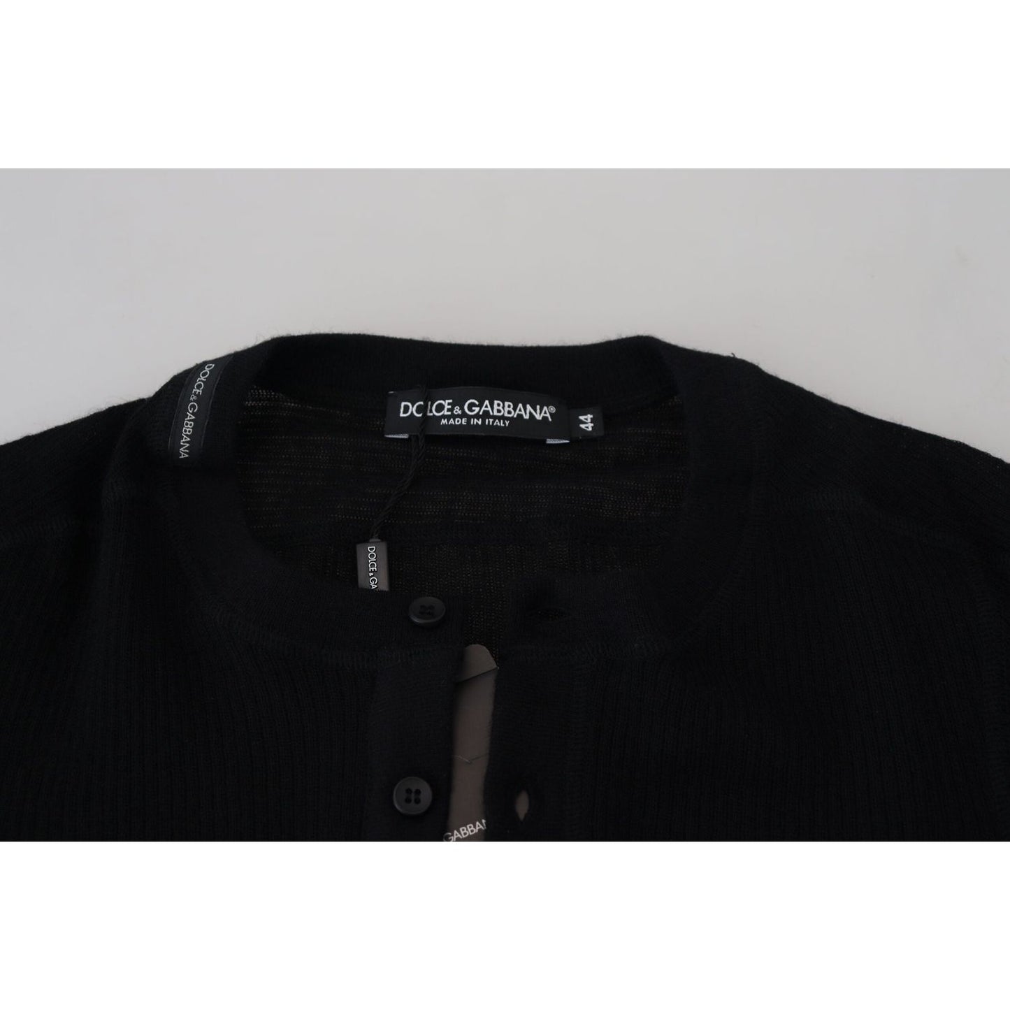 Dolce & Gabbana Black Cashmere Button Pullover Sweater