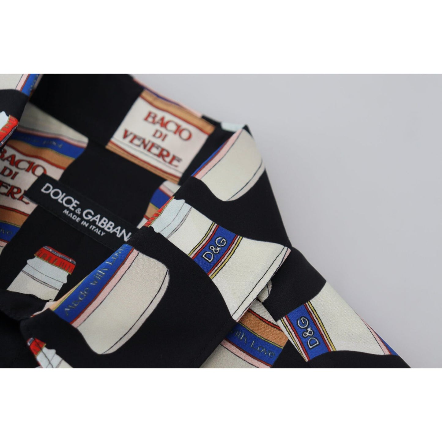 Dolce & Gabbana Black Silk Printed Collared Men Casual Shirt