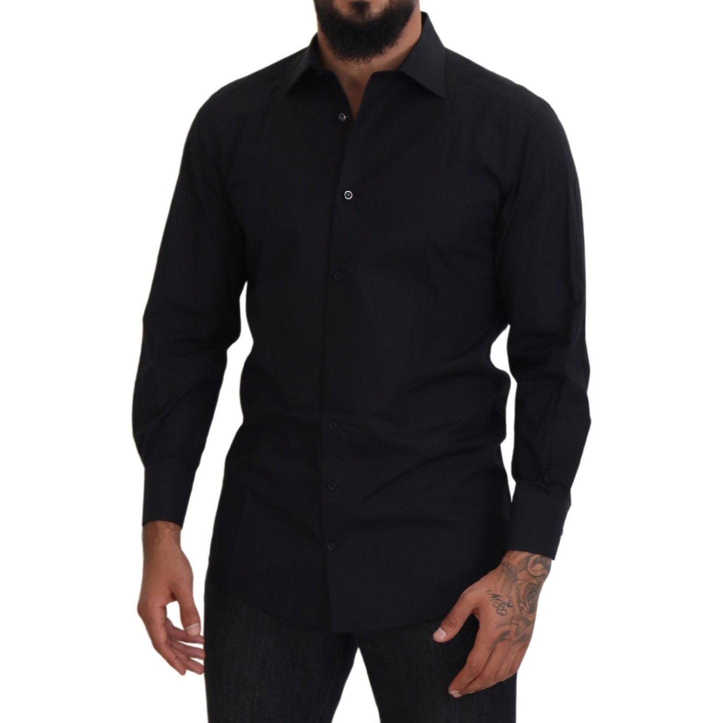 Dolce & Gabbana Black GOLD Cotton Collared Long Sleeve Shirt TSH83806-41