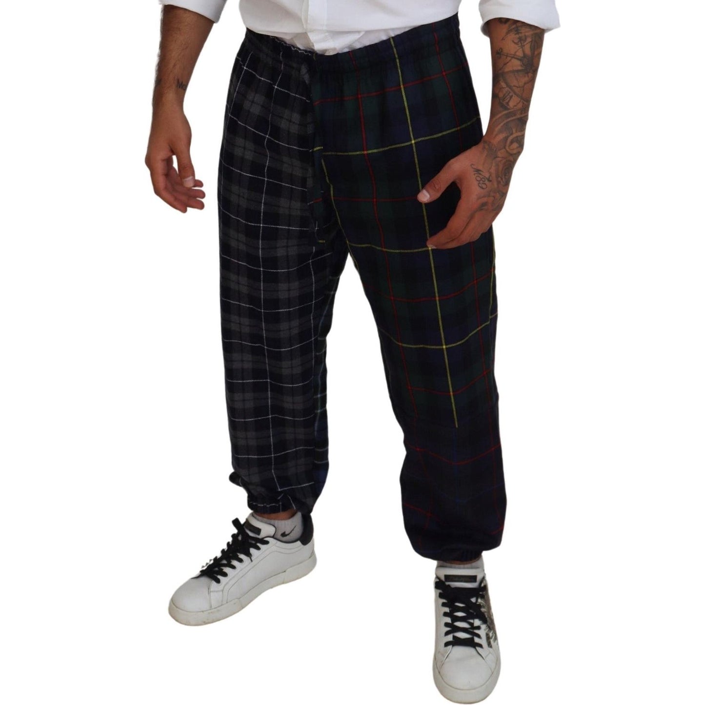 Dolce & Gabbana Multicolor Checkered Wool Men Jogger Pants