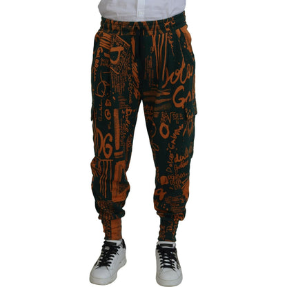 Dolce & Gabbana Multicolor Logo Print Silk Cargo Jogger Pants