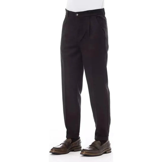 Alpha Studio Brown Wool Men Pants Alpha Studio Dark Slate Gray