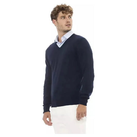 Alpha Studio Blue Wool Men Sweater Alpha Studio Light Gray
