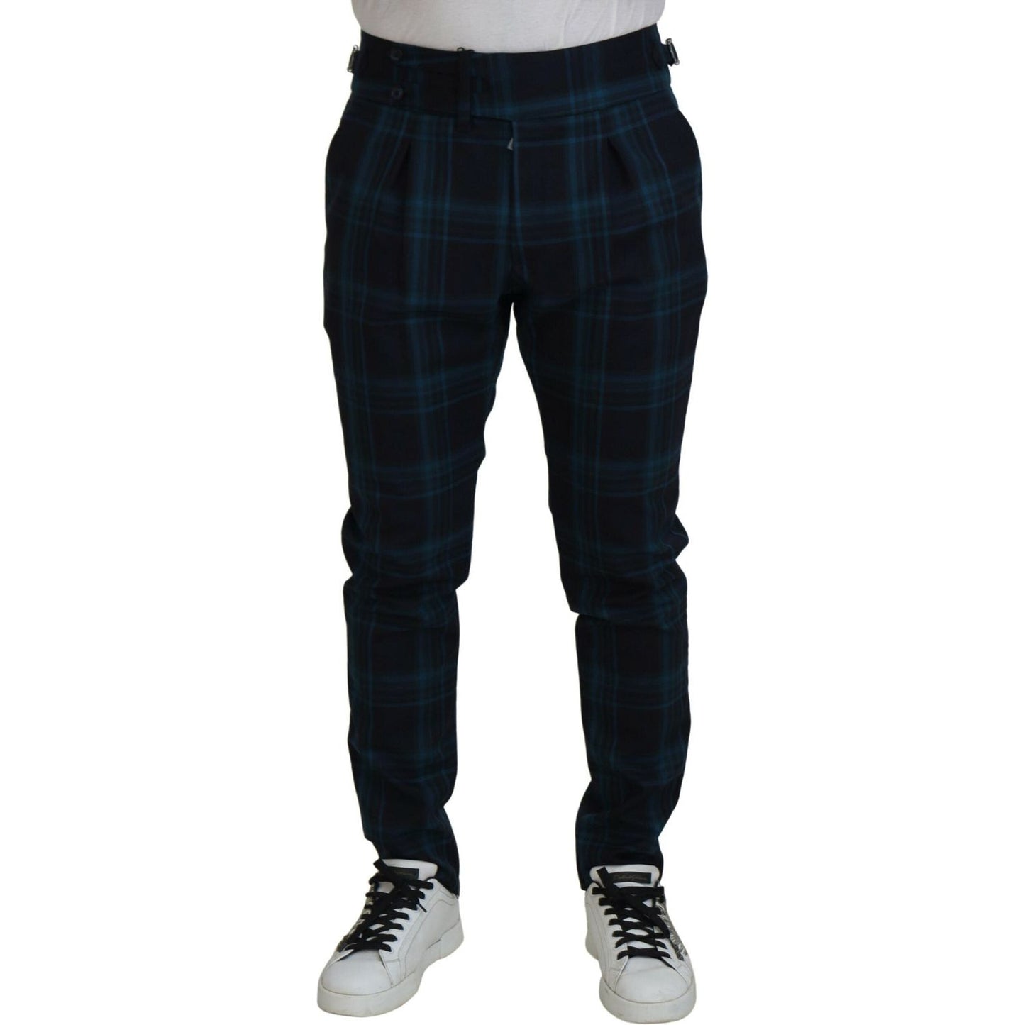 Dolce & Gabbana Blue Purple Plaid Wool Trousers Pants
