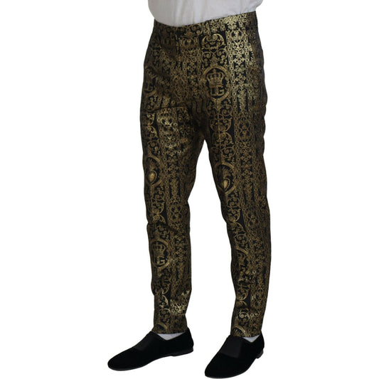 Dolce & Gabbana Black Gold Jacquard Dress Trouser Pants PAN74727-44