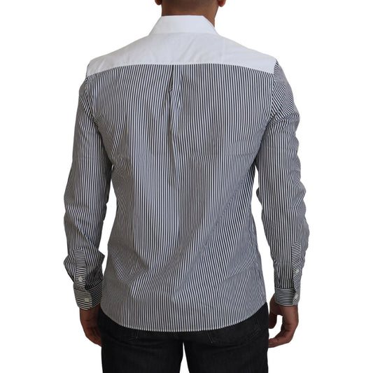 Dolce & Gabbana Slim Fit Striped Casual Shirt with Channel Motive Dolce & Gabbana Dark Slate Gray
