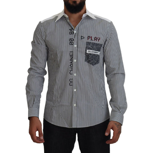 Dolce & Gabbana Slim Fit Striped Casual Shirt with Channel Motive Dolce & Gabbana Dark Slate Gray