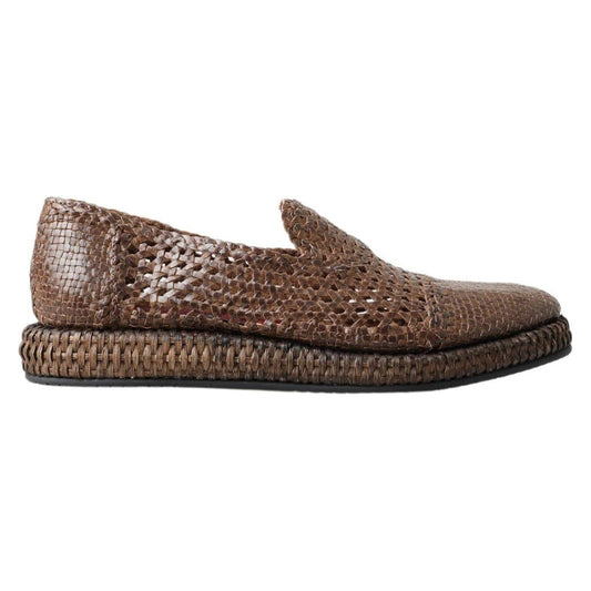 Dolce & Gabbana Elegant Leather Slipper Loafers in Brown Dolce & Gabbana Dark Olive Green