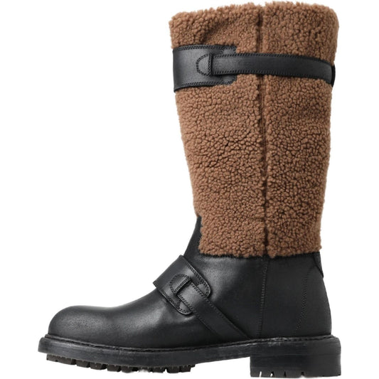 Dolce & Gabbana Black Shearling Leather Long Boots Dolce & Gabbana Dark Slate Gray