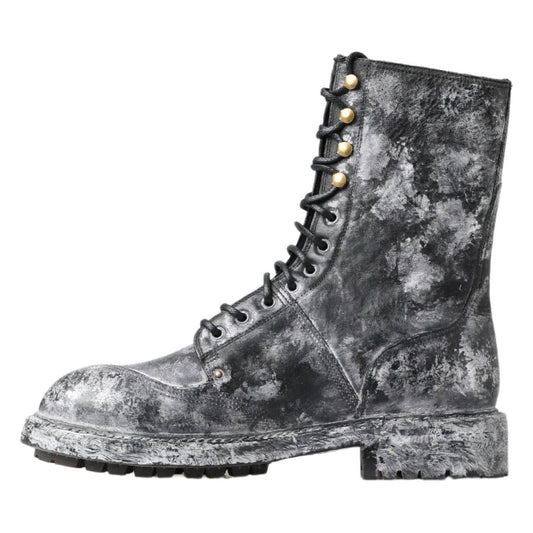 Dolce & Gabbana Chic Black Lace-Up Boots with Gray White Fade Dolce & Gabbana Dim Gray