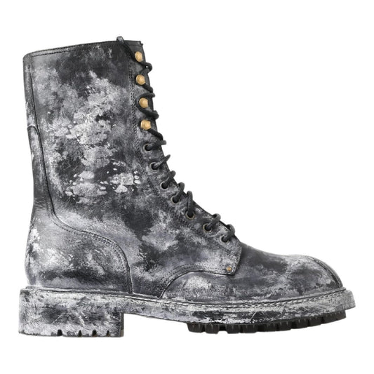 Dolce & Gabbana Chic Black Lace-Up Boots with Gray White Fade Dolce & Gabbana Dim Gray