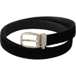 Dolce & Gabbana Black Casual Velvet Silver Tone Metal Buckle Belt BEL8625-80