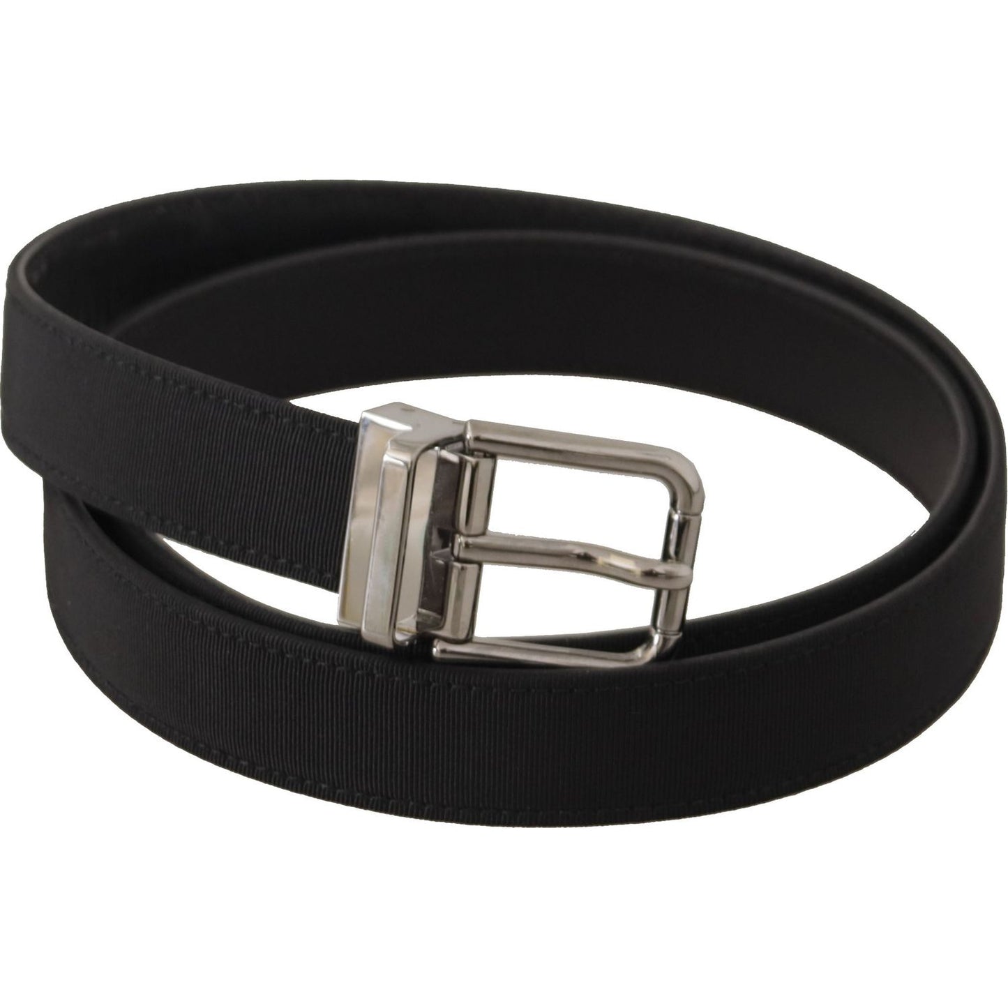 Dolce & Gabbana Black Canvas Leather Silver Metal Buckle Belt