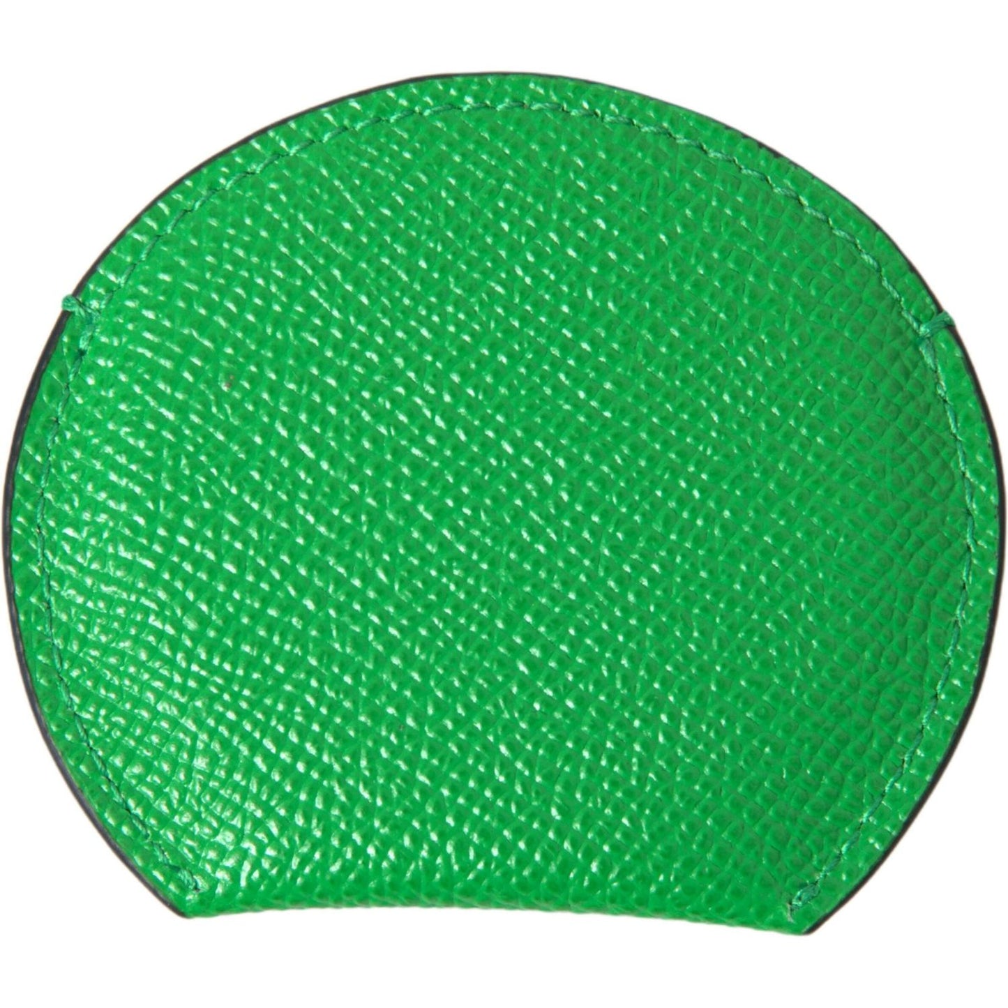 Dolce & Gabbana Green Calfskin Leather Round Logo Hand Mirror Holder
