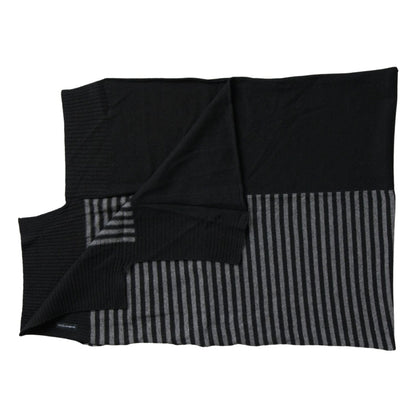 Dolce & Gabbana Black Gray Stripe Wool Neck Wrap Shawl Scarf