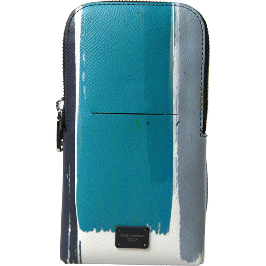 Dolce & Gabbana Elegant Leather Crossbody Phone Bag in Blue & White Dolce & Gabbana Steel Blue
