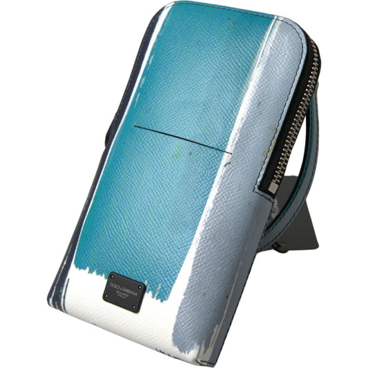 Dolce & Gabbana Elegant Leather Crossbody Phone Bag in Blue & White Dolce & Gabbana Cadet Blue