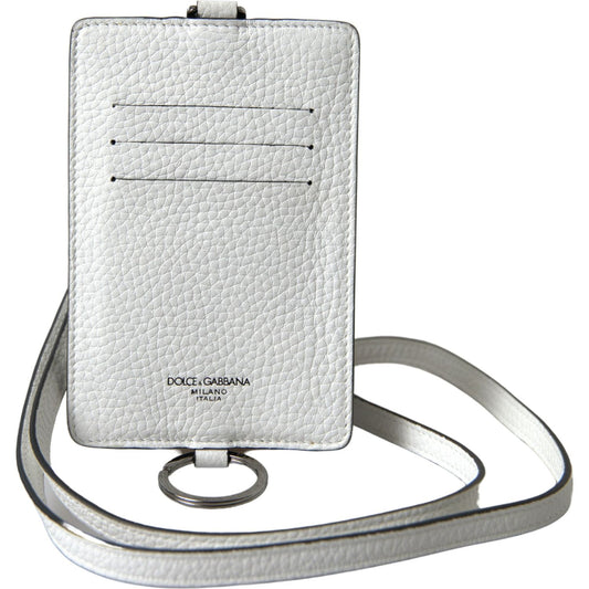 Dolce & Gabbana Elegant White Leather Cardholder Lanyard Dolce & Gabbana Light Gray