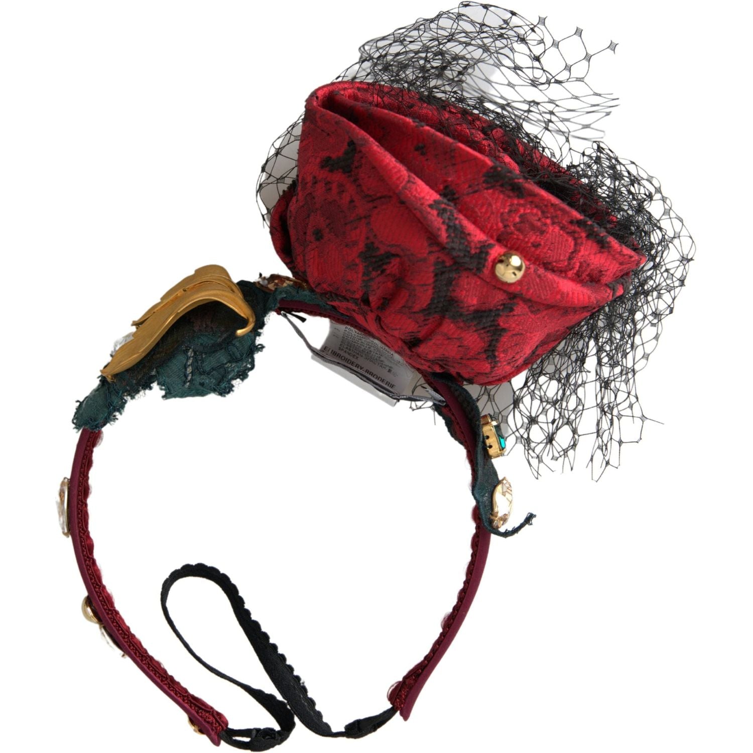 Dolce & Gabbana Red with multicolor Rose Silk Crystal Netted Logo Diadem Headband