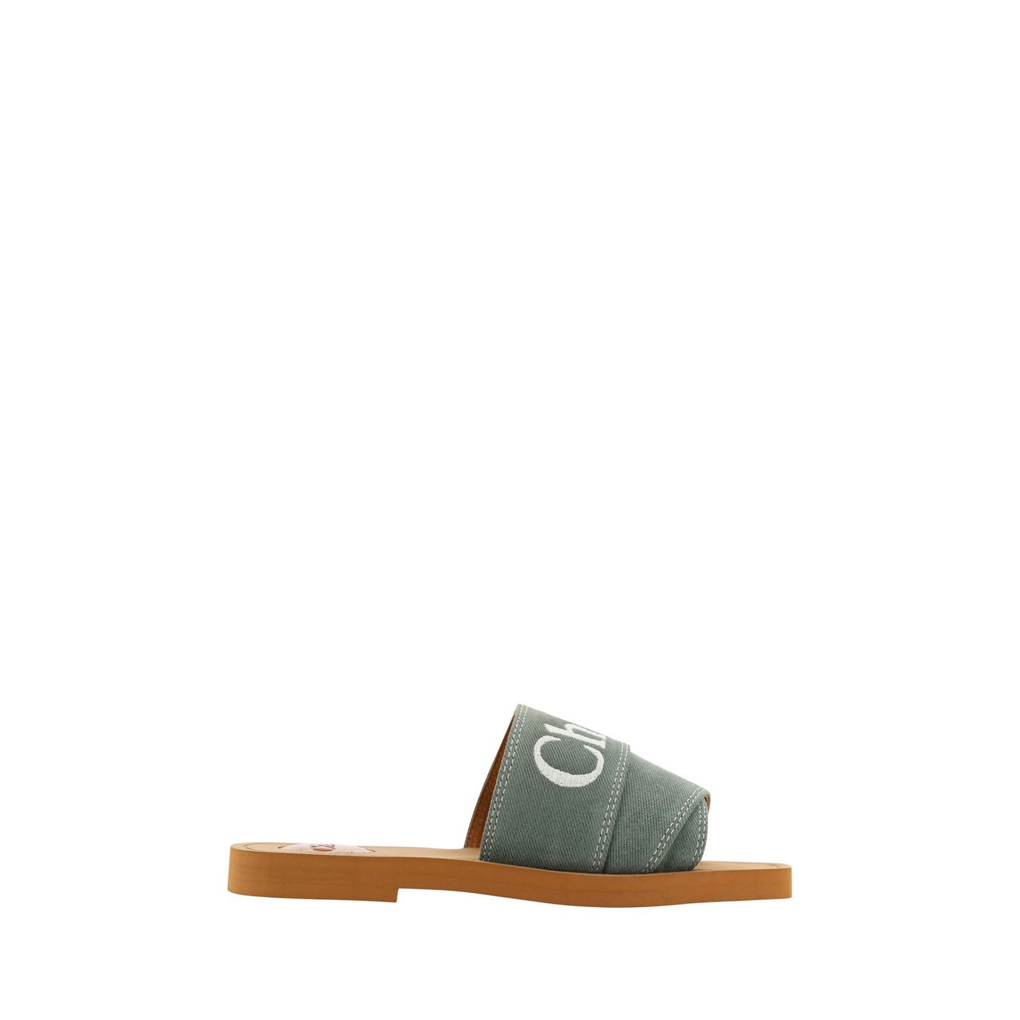 Chloé Forest Green Cotton Slides Woody Sandals