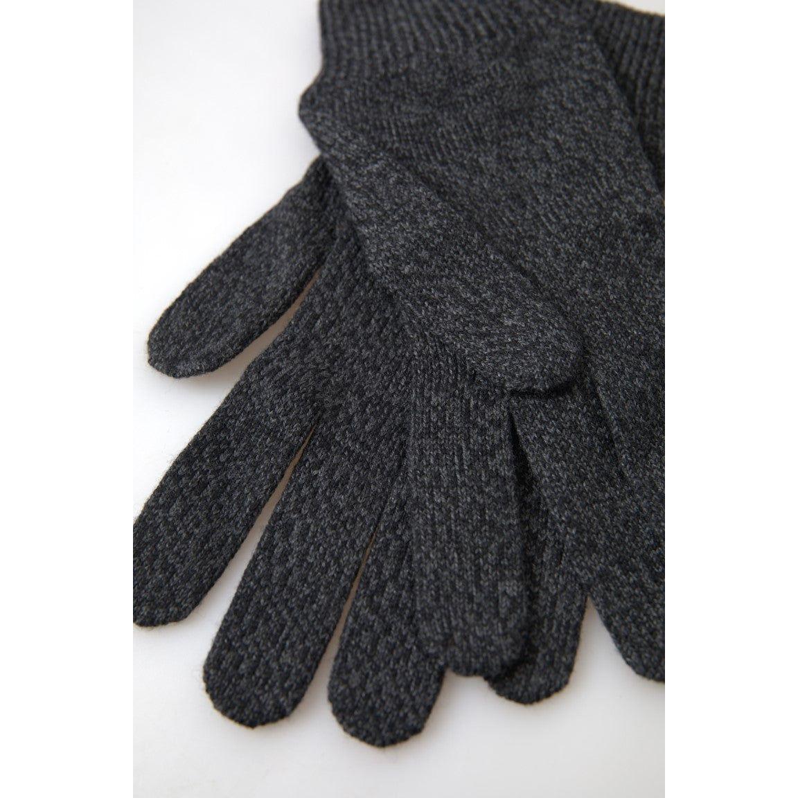 Dolce & Gabbana Gray Virgin Wool Knit Hands Mitten Men Gloves