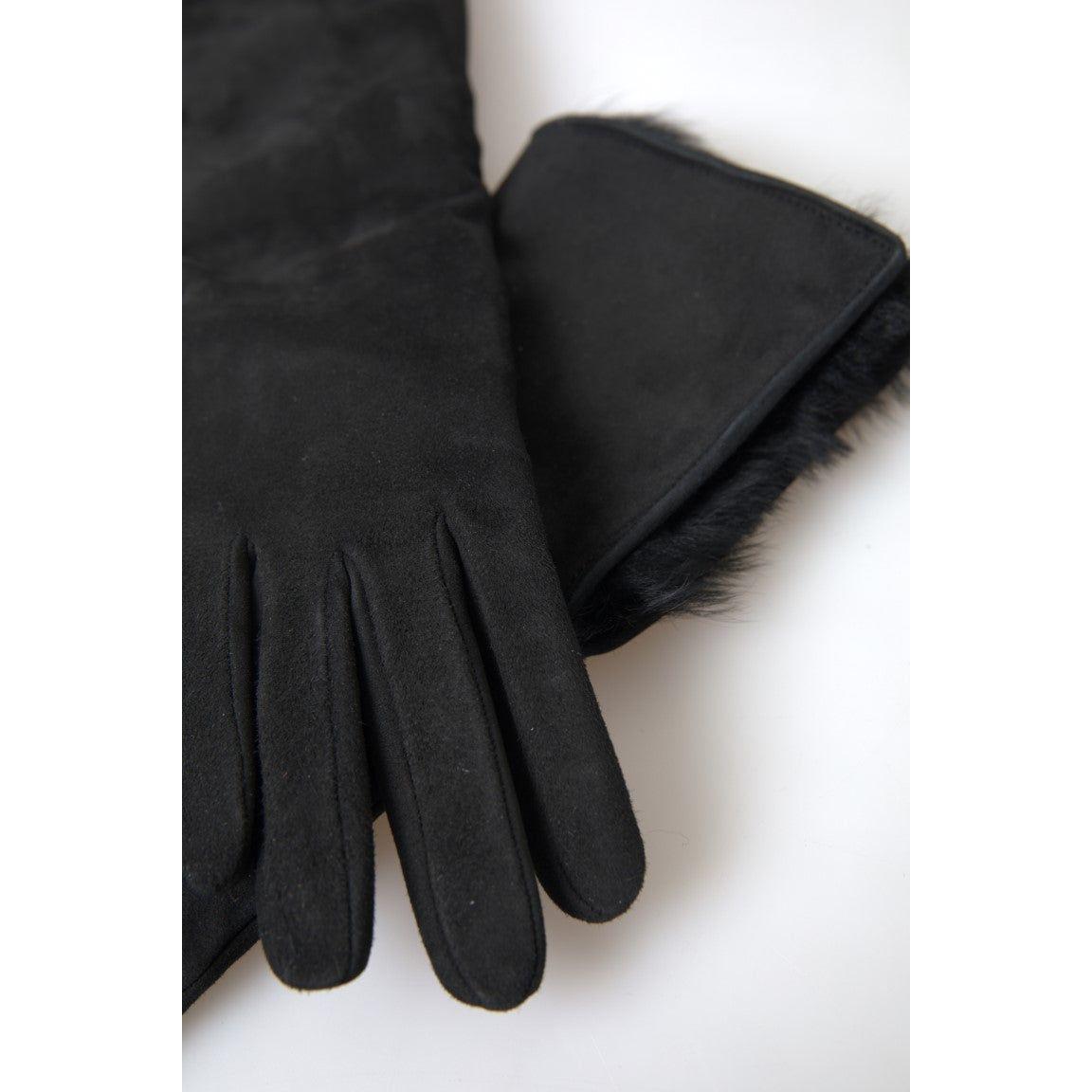 Dolce & Gabbana Black Leather Fur Elbow Length Gloves